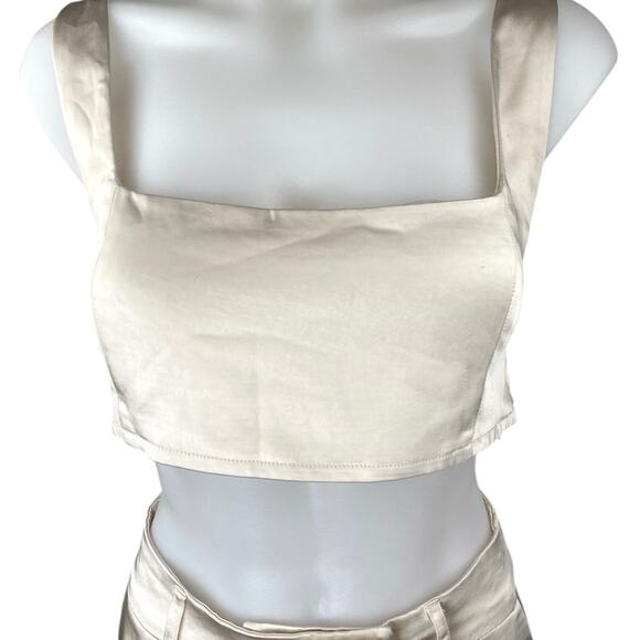 Princess Polly Cream Silky Satin Crop Top & WideLeg Trousers Matching Set Size 8 - Picture 4 of 7